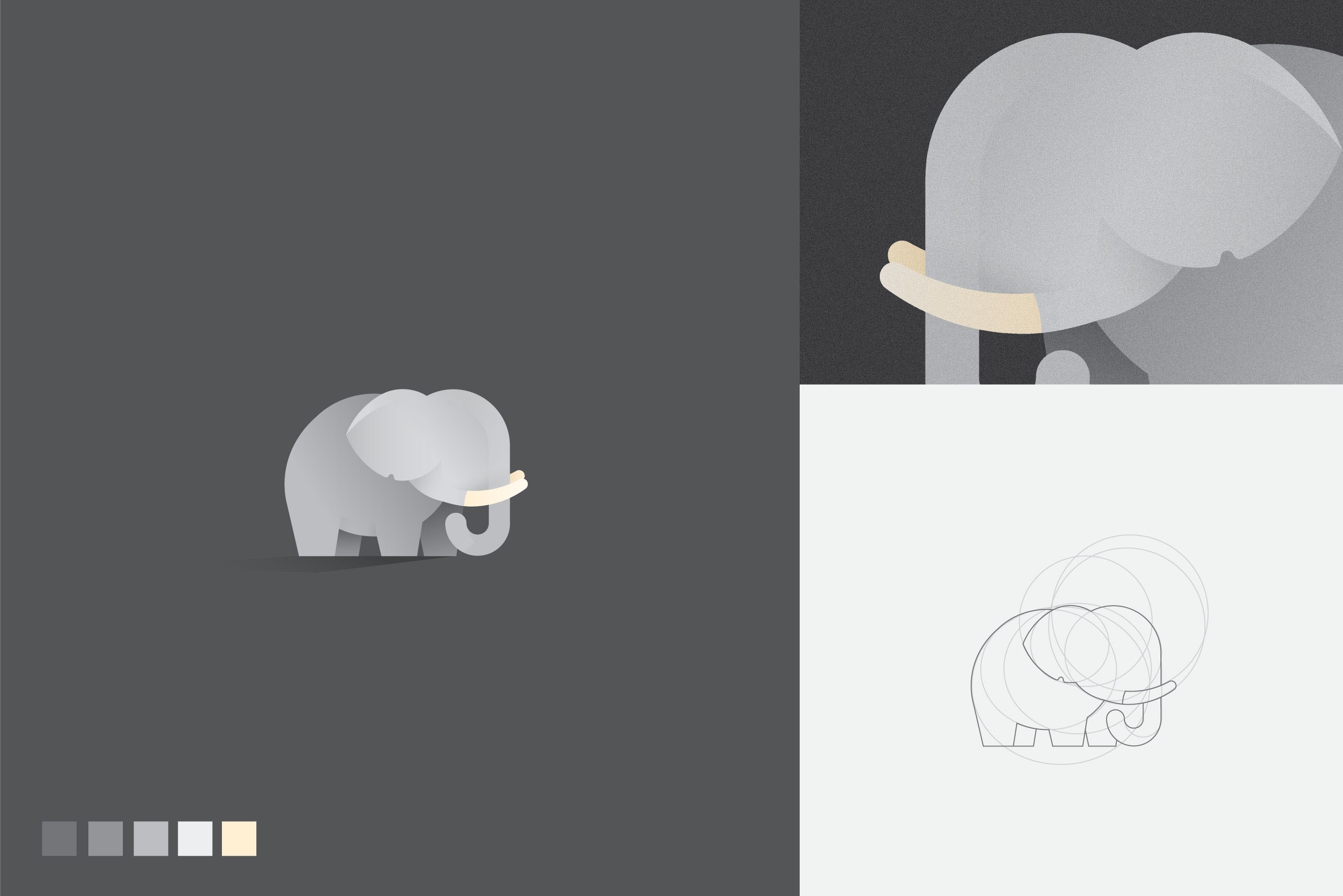 銀灰色大象logo-黃金分割比例設計的幾何圖形動物logo設計圖片欣賞-上海logo設計公司