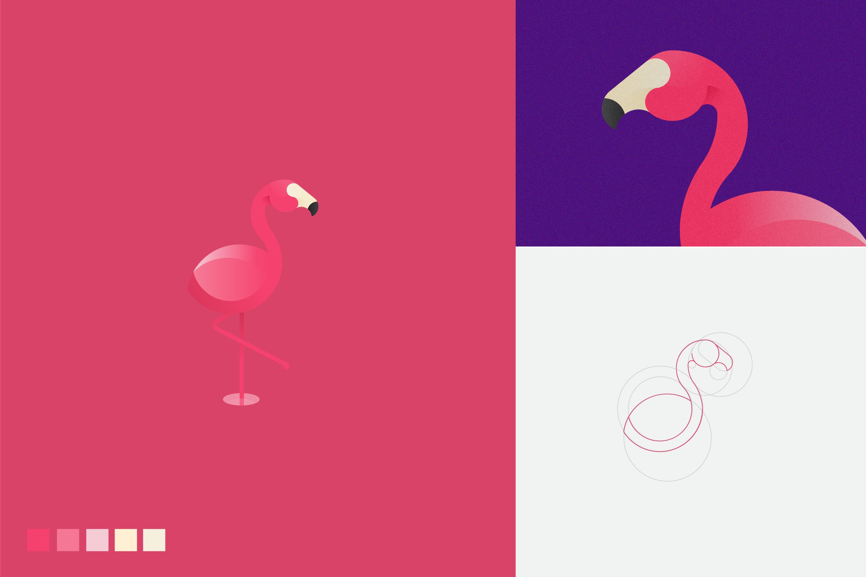 粉紅色火烈鳥logo-黃金分割比例設計的幾何圖形動物logo設計圖片欣賞-上海logo設計公司