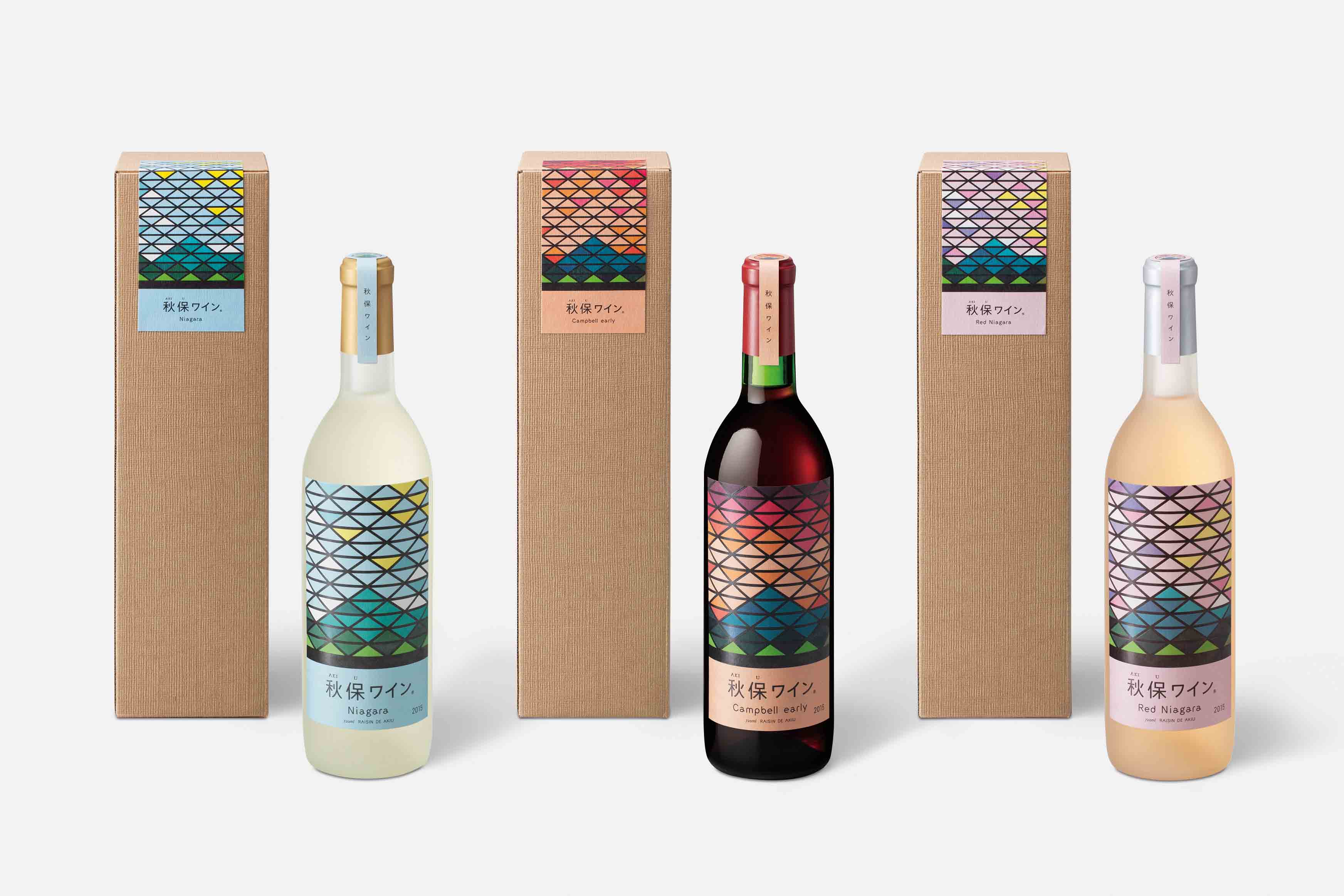 日式格子風景幾何圖案篇秋保葡萄酒包裝設計-上海紅酒包裝設計公司