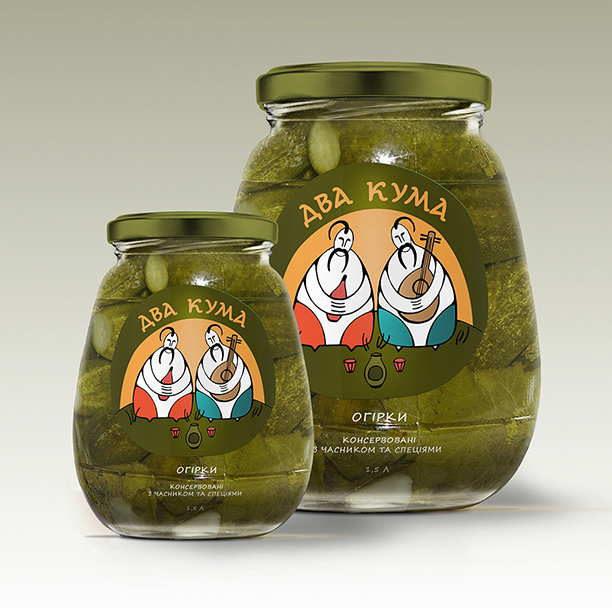 插畫人物夸張的ДВА 蔬菜腌制品罐頭包裝設計-上海包裝設計公司欣賞