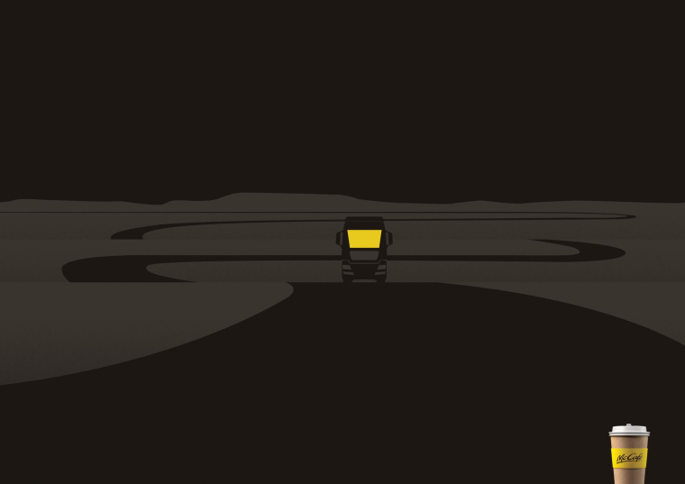 McCafé 麥咖啡平面廣告創意設計“卡車夜間工作篇”-上海平面廣告策劃設計公司