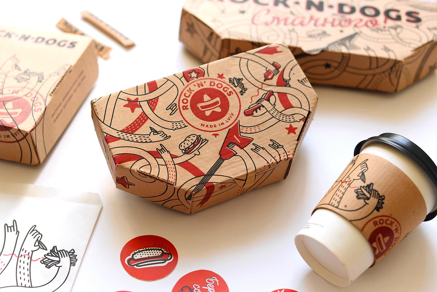 上海品牌包裝設(shè)計(jì)公司欣賞：ROCK ''''N DOG外賣(mài)快餐盒手繪插畫(huà)包裝設(shè)計(jì)