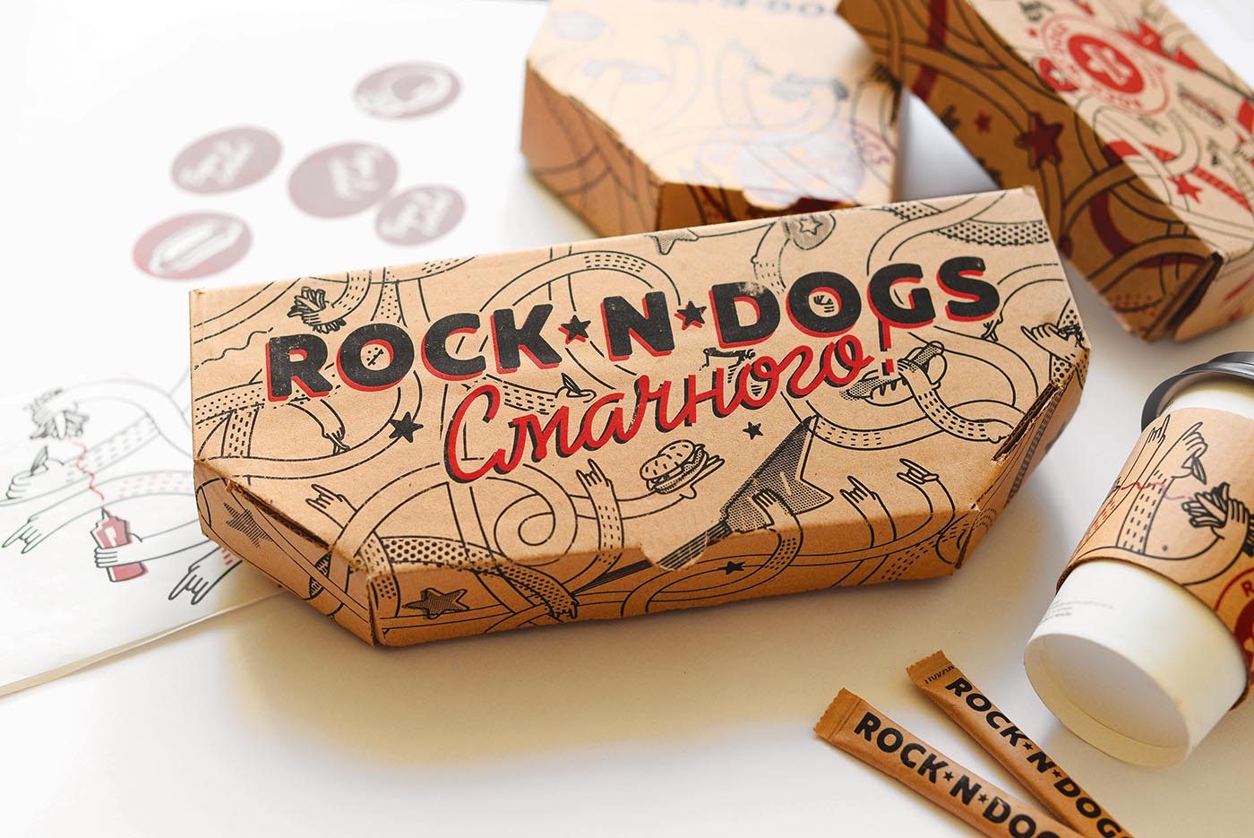 上海品牌包裝設(shè)計(jì)公司欣賞：ROCK ''''N DOG外賣(mài)快餐盒手繪插畫(huà)包裝設(shè)計(jì)