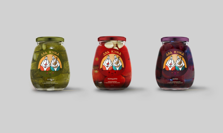 插畫人物夸張的ДВА 蔬菜腌制品罐頭包裝設計-上海包裝設計公司欣賞