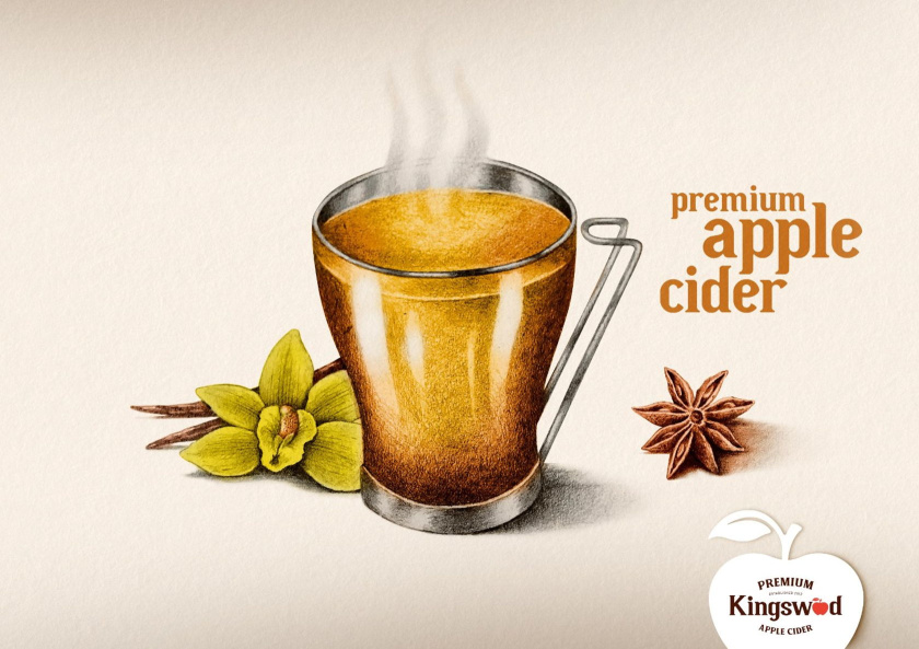 Kingswood蘋果酒包裝標簽設計，四種口味四種插圖-冬天蘋果酒視覺插畫