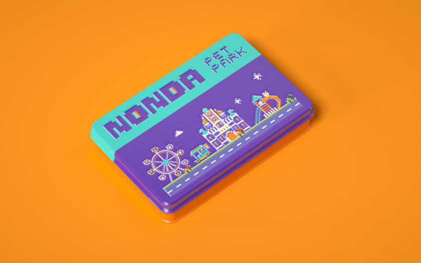 Nonda寵物店商品品牌包裝設計，馬賽克寵物插畫風格