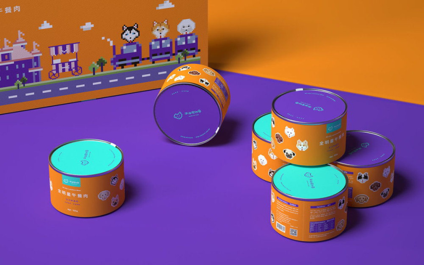 Nonda寵物店商品品牌包裝設計，馬賽克寵物插畫風格