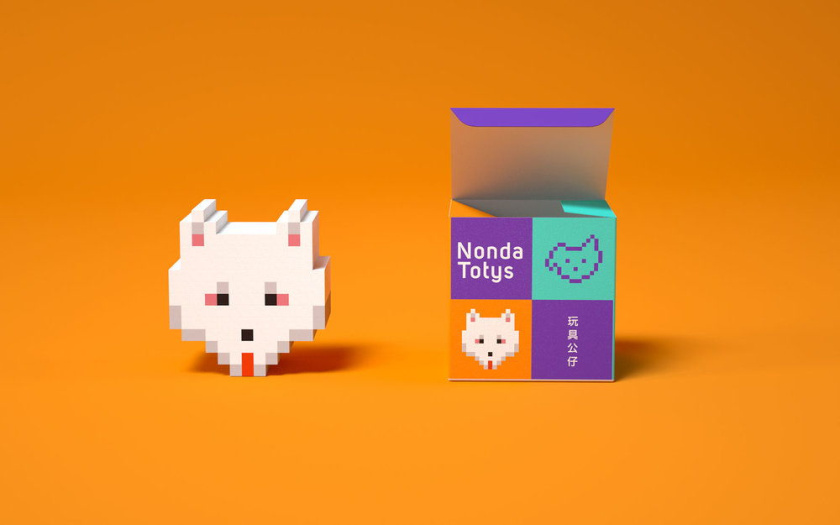 Nonda寵物店商品品牌包裝設計，馬賽克寵物插畫風格