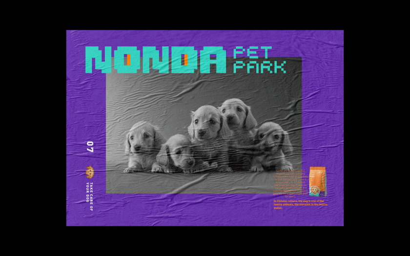 Nonda寵物店商品品牌包裝設計，馬賽克寵物插畫風格