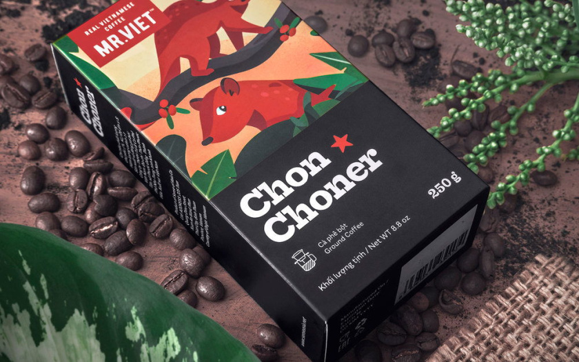 越南Chon Choner咖啡包裝設計，具有俏皮的動物插圖設計