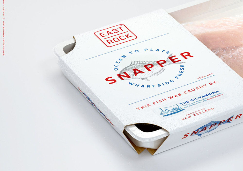 East Rock海鮮包裝設計，半封套設計方便展示清潔和新鮮的產品與品牌信息