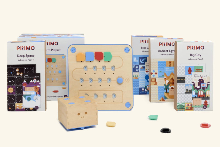 PRIMO玩具品牌積木包裝設計，展現了積木圖案與天然木材品質