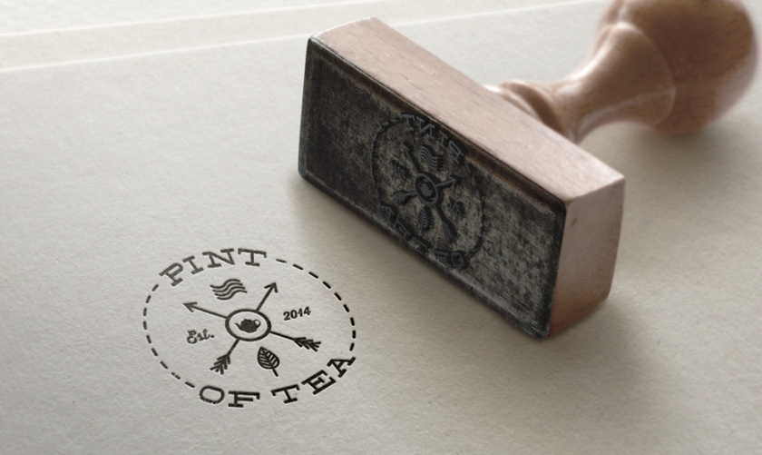 復古單黑色徽標logo設計-一品脫茶logo設計