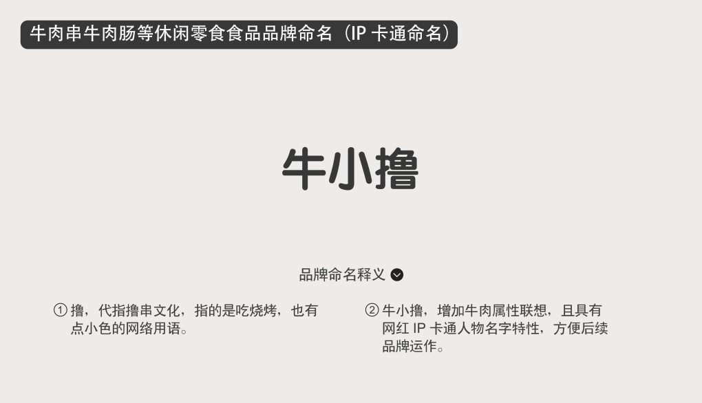 “牛小擼”牛肉串牛肉腸等休閑零食食品品牌命名(IP卡通命名)