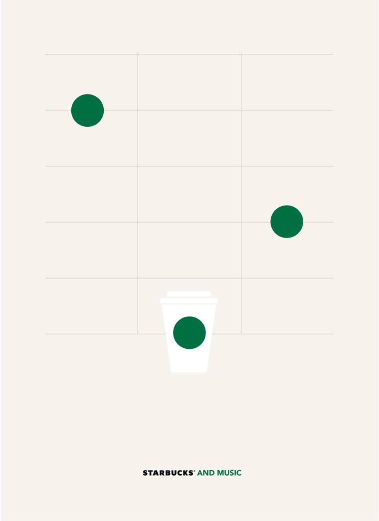 巴西Rai廣告公司為星巴克創作的“圖標”篇平面創意廣告-星巴克和音樂