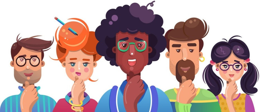 平面插圖描繪了在他們的初創公司工作的書呆子的樣子