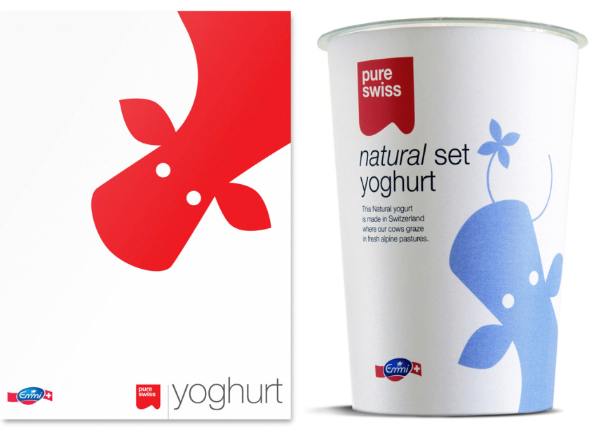PURE SWISS 瑞士酸奶包裝設(shè)計-完全抽象化的牛與作物的扁平化設(shè)計