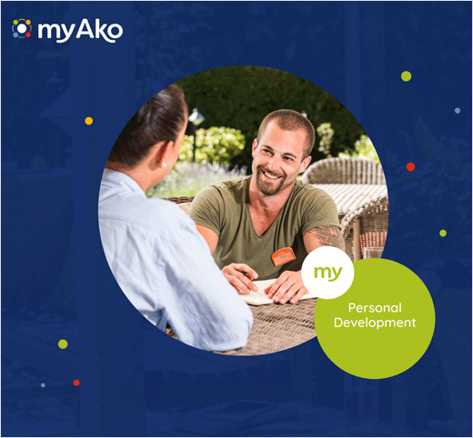 醫療護理業務管理app平臺myAko新logo設計，四個小圓圍繞一個大圓