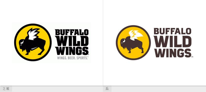 Buffalo Wild Wings體育酒吧新logo設(shè)計，帶翅膀的水牛形象