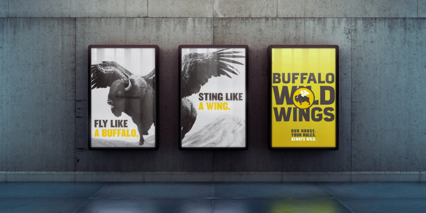 Buffalo Wild Wings體育酒吧新logo設(shè)計，帶翅膀的水牛形象