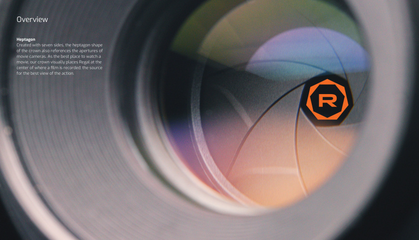 Regal富豪電影劇院logo設(shè)計(jì)，一個環(huán)繞的七變形+字母R
