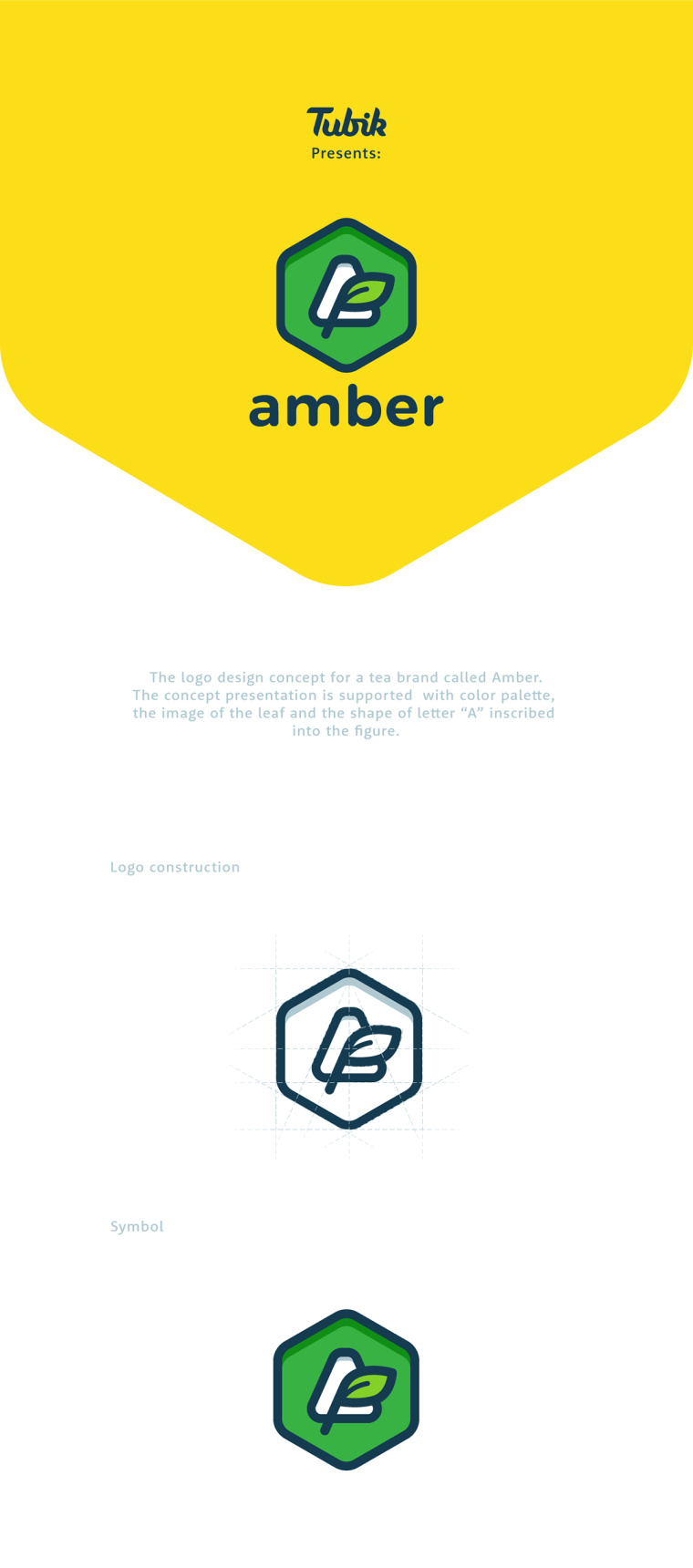茶品牌Amber標志設計，鐫刻在字母A上的一片葉子