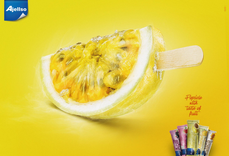 Ajellso水果雪糕冰激凌冰棍系列創意平面廣告設計-百香果-上海廣告設計公司