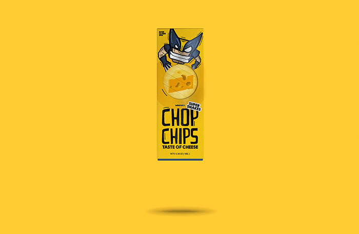 Chop chips 俄羅斯薯片包裝設計，一只卡通小狼仔正在用餐的插畫設計