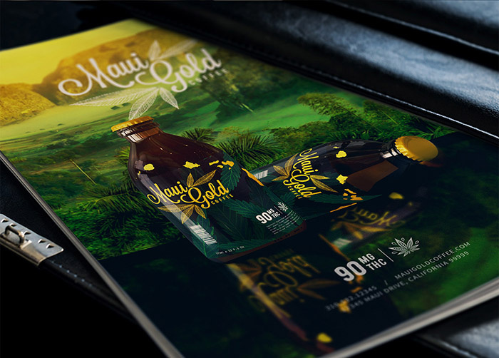黃金大麻咖啡袋裝及咖啡飲料畫冊(cè)設(shè)計(jì)，感受夏威夷島嶼文化