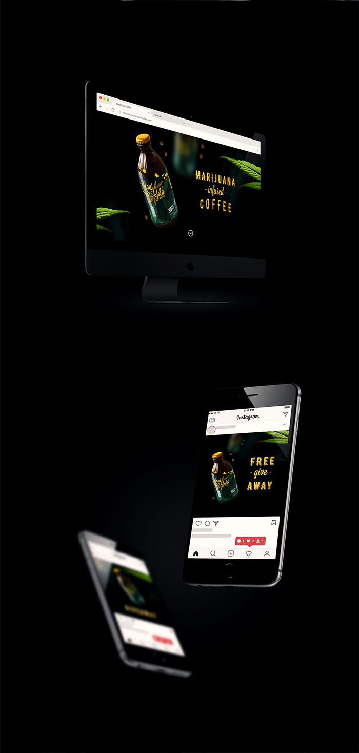 黃金大麻咖啡袋裝及咖啡飲料品牌網(wǎng)站設(shè)計(jì)，感受夏威夷島嶼文化