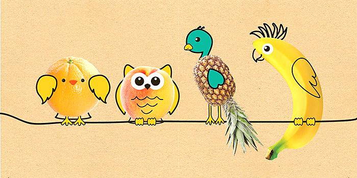 BABYFRUIT嬰兒水果泥輔食包裝-水果外形童趣動物線條插畫設計