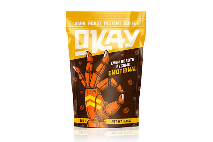 OKAY咖啡神秘生物的手插圖包裝設計，一切都會好起來的