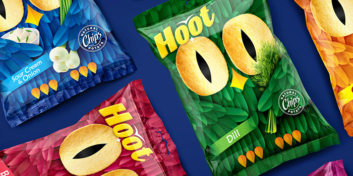 Hoot薯片貓頭鷹形象包裝設計，一雙貓頭鷹的大眼睛極具趣味性和情感性