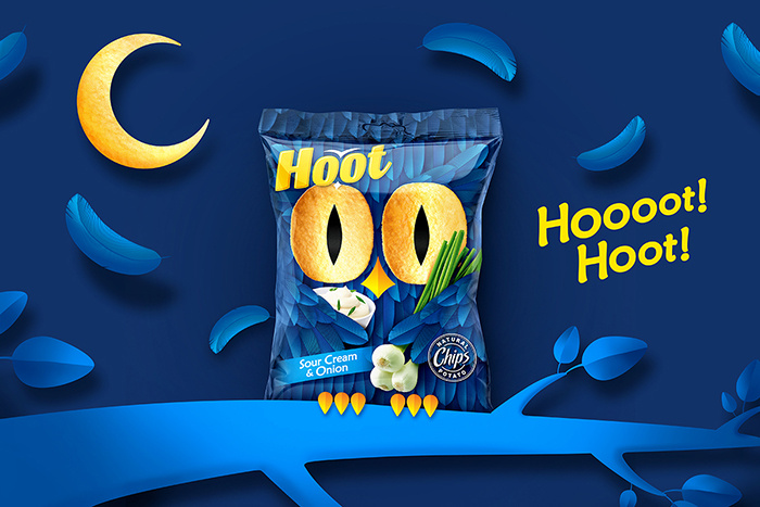 Hoot薯片貓頭鷹形象包裝設計，一雙貓頭鷹的大眼睛極具趣味性和情感性