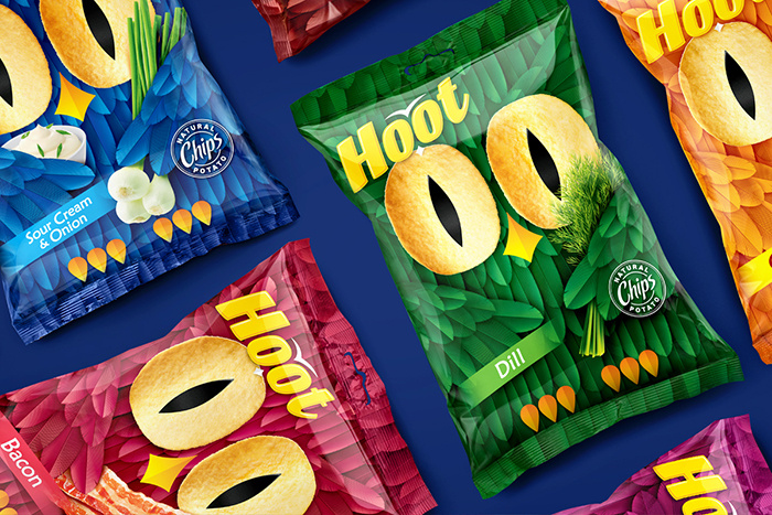 Hoot薯片貓頭鷹形象包裝設計，一雙貓頭鷹的大眼睛極具趣味性和情感性