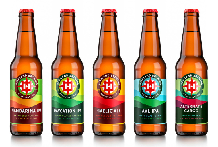 Highland Brewing啤酒包裝設計標志設計，字母“H”與指南針巧妙的融合