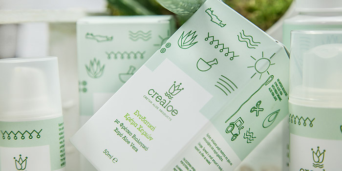 Cretan蘆薈美容產品包裝設計，“象形文字”風格傳達天然高端有機感