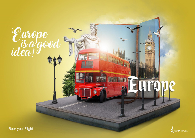 塔尼亞旅行社旅游廣告“預(yù)定航班-去歐洲是個好主意”平面創(chuàng)意賞析-上海廣告設(shè)計公司
