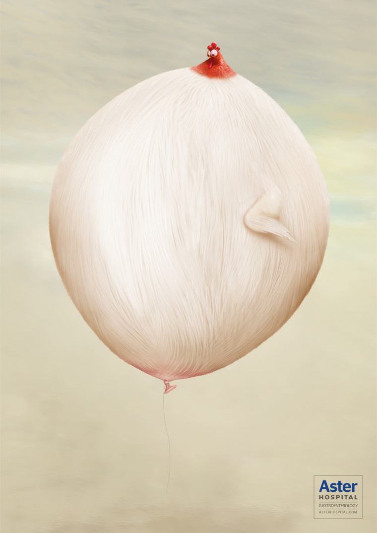 阿斯特醫(yī)院預(yù)防胃癌癌癥平面創(chuàng)意廣告策劃設(shè)計“膨脹的動物”-膨脹的雞