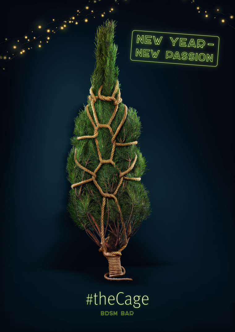 “新年，新激情” the Cage酒吧平面創意廣告海報策劃設計-圣誕樹