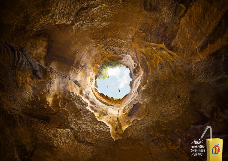 Postobón飲料平面創意廣告環保-巖石篇：請使用可堆肥吸管