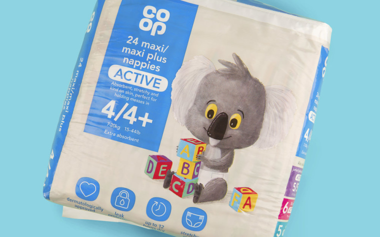 coop嬰兒尿布包裝設計，超可愛的玩偶插畫風格
