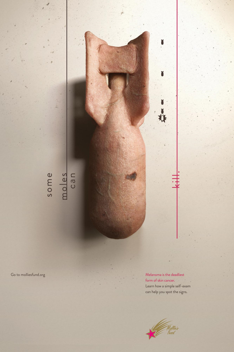 molliesfund預防黑色素瘤皮膚癌體檢平面創意廣告設計-航空炸彈