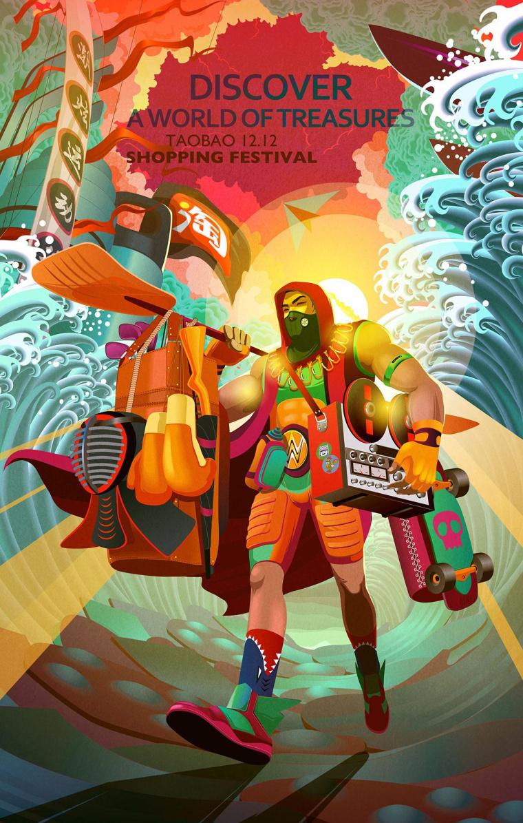 淘寶二次元風格系列平面廣告創意設計“探索寶藏世界”