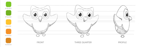 Duolingo語言學習翻譯網站標志logo設計，一只獨特且有個性的綠色貓頭鷹