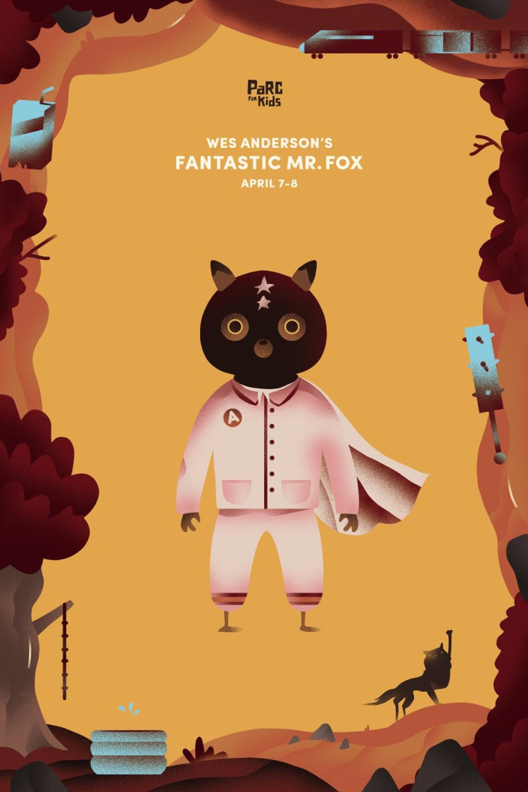 Cinémadu Parc 影院卡通風格平面創(chuàng)意廣告宣傳海報設計-神奇福克斯先生