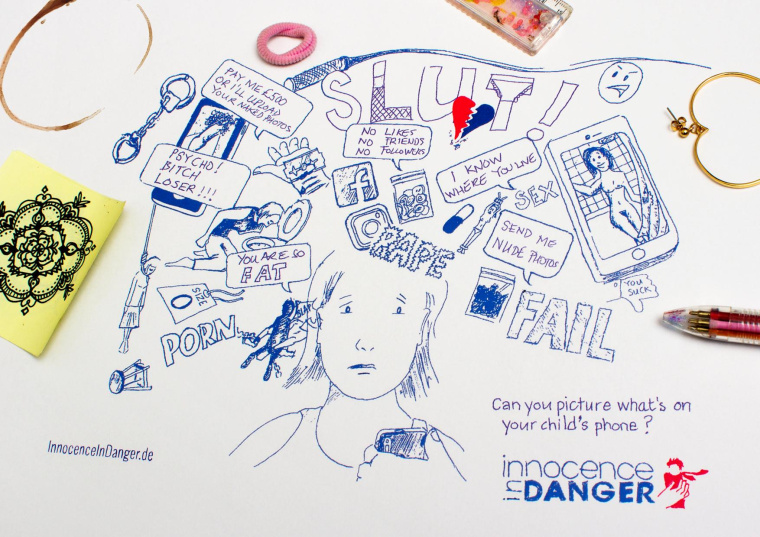 你能想象孩子手機上有什么嗎？ 保護兒童涂鴉繪畫公益廣告設計-天真無邪