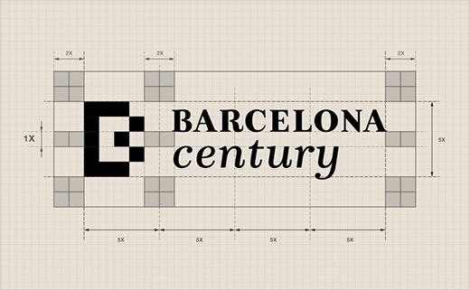 巴塞羅那世紀酒店logo設計品牌VI形象設計，幾何方形風格-logo網格制圖