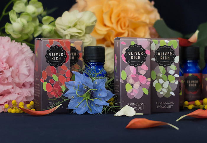 Oliver Rich 香薰精油油包裝設(shè)計(jì)，漂浮在空氣的抽象花瓣插畫設(shè)計(jì)