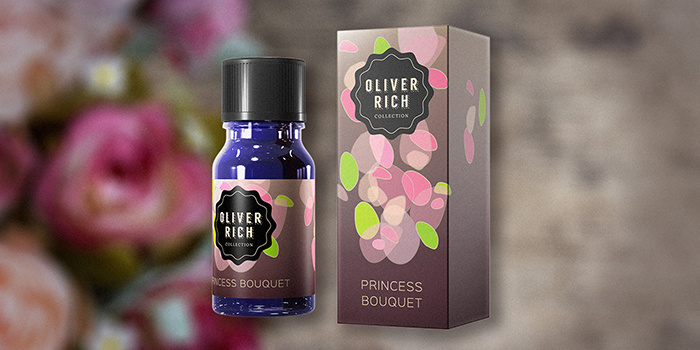 Oliver Rich 香薰精油油包裝設計，漂浮在空氣的抽象花瓣插畫設計